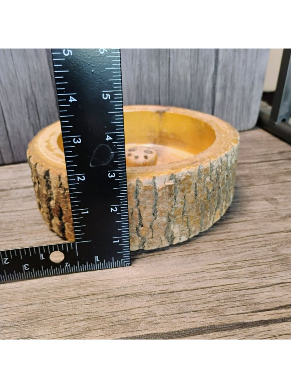 Vintage 1950s Tree Bark Nut Bowl w Silver Nutcracker & 6 Picks, Rustic Wooden - Picture 6 of 11